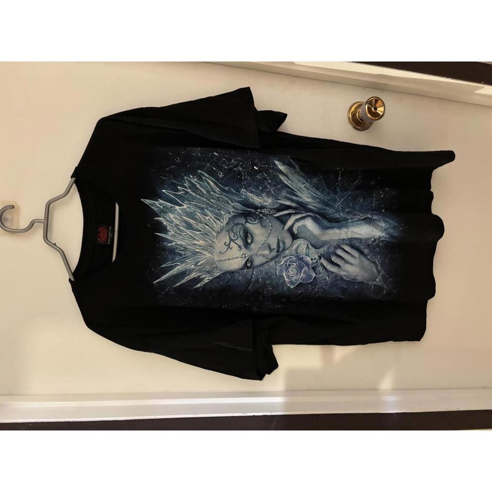 Spiral Black Fantasy Graphic T-Shirt with Ice Queen Design Mens XXL